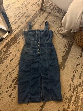 Haute Monde Dark Blue Denim Button-Front Midi Dress